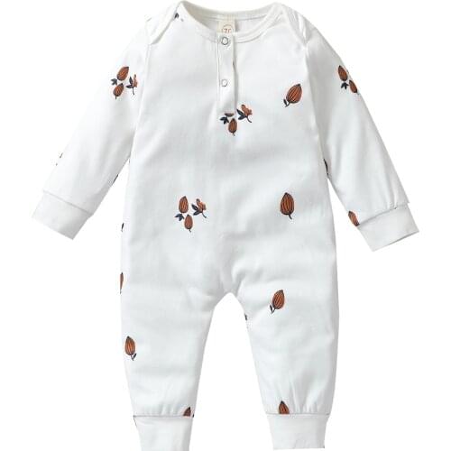 Infant Baby’s Girls Boys Casual Long Sleeve Jumpsuit Fashion Leaves Printing Round Neck Long Romper