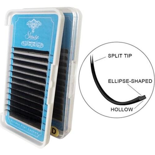 2 Case Eyelashes Flat Ellipse Eyelash Extensions Split Tips Ellipse Shaped Natural Light False Ellipse Eyelashes