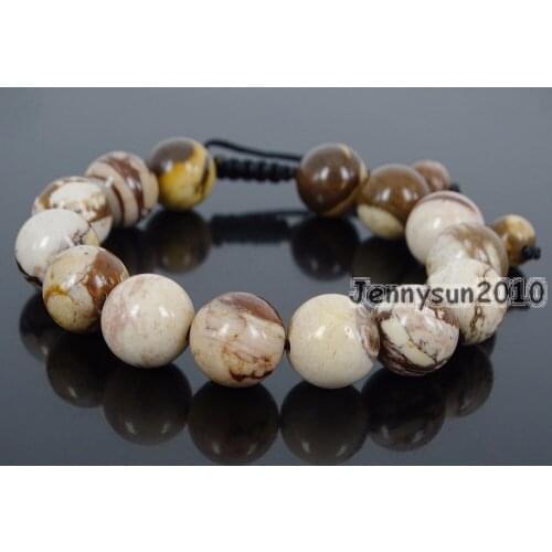Handmade 12mm Adjustable Natural Brown Zebra Gems Stone Round Beads Bracelet Healing Reiki 5 Strands/Pack