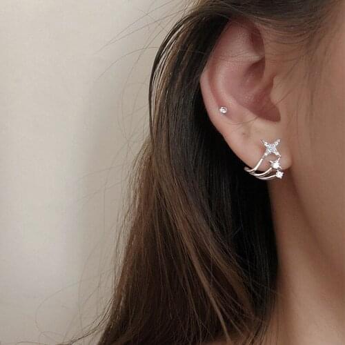 Stud Earrings Four-pointed Star For Women Zircon New Trend Sweet Design Korean Fashion Vintage Hot Sale Female Jewelry BOYULIGE