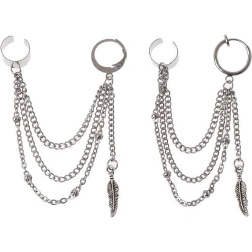 Leaf Drop Earring Bangtan Boys Double Chain Feather Drop Earrings Korean Jewelry