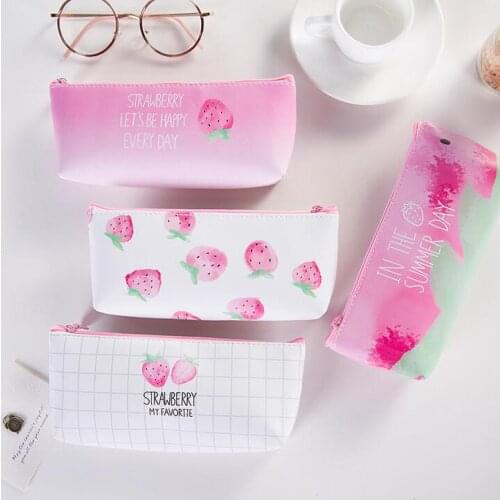 Love Sweet Strawberry Silicone Pencil Case Stationery Storage Organizer Bag School Office Supply Escolar