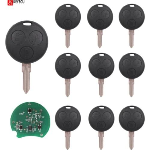 Keyecu 10PCS Smart Remote Car Key Fob 3 Button 433MHz for Smart Fortwo Forfour Roadster City Passion 2000-2005 Years