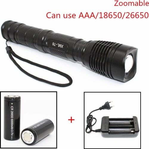 Uranusfire LED Flashlight XM-L T6 5 Modes Zoom Adjustable Focus Light Aluminum Torch Use AAA/18650/26650 Battery Power