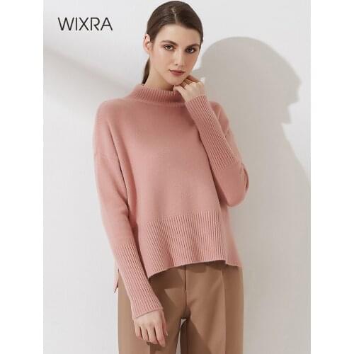 Wixra Women Mock Neck Sweater Autumn Winter New Thick Long Sleeve Split Pullover Female Basic All Match Top