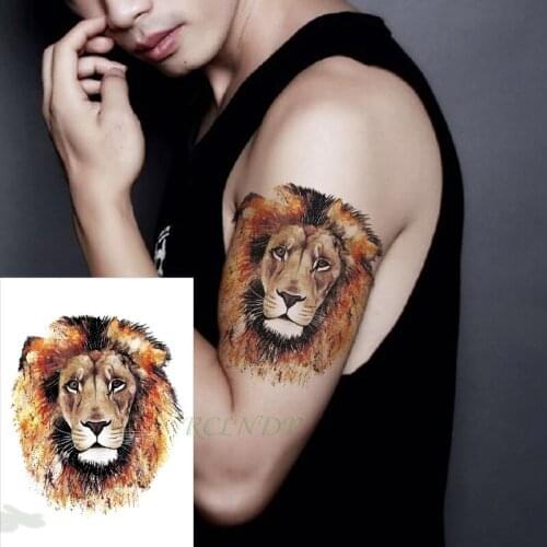 Waterproof Temporary Tattoo Sticker lion king yellow hair big animal tatto colour fake tattoos flash tatoo for men women kid