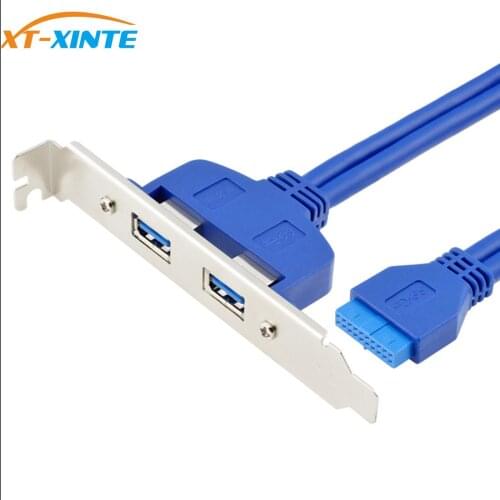XT-XINTE 20pin to Double USB3.0 Cable Baffle USB 3.0 Rear Chassis Baffle Cable Computer USB Extension Cable DIY PC Accessories
