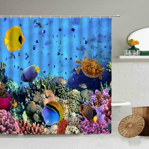 Tropical Underwater World Fish Shower Curtain Coral Reef Seascape Photography Bathroom Accessories Waterproof Screen Washable