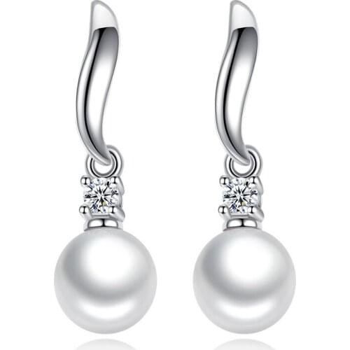 Silver Earring Fashion pearl Crystal 925 Sterling Silver LadiesStud Earrings Women Jewelry Wedding Gift Drop Shipping