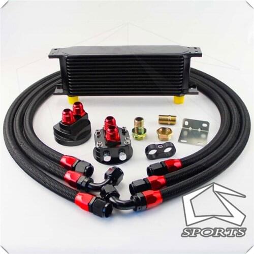 13ROW AN-10AN UNIVERSAL ENGINE TRANSMISSION OIL COOLER BLACK+ FILTER Relocation KIT black british type