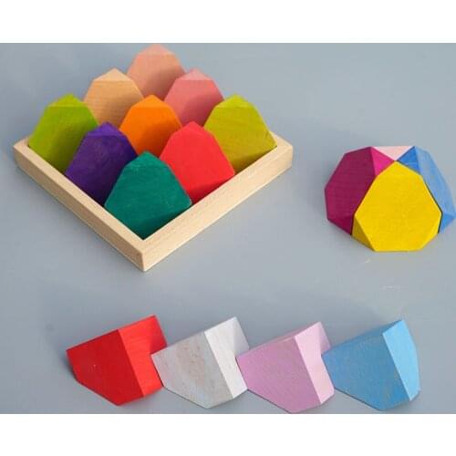 18pcs /set Big Block Color Beech Wooden Flower Bricks / Rainbow Wooden Blocks Creative Stackable Corner Stone Educational Toy