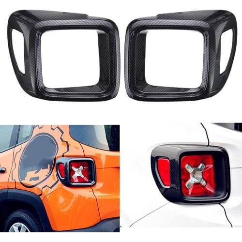 2pcs/set Car Rear Light Covers Carbon Fiber Pattern ABS Plastic Tail Rear Light Lamps Trim Covers Suitable For Jeep Renegade