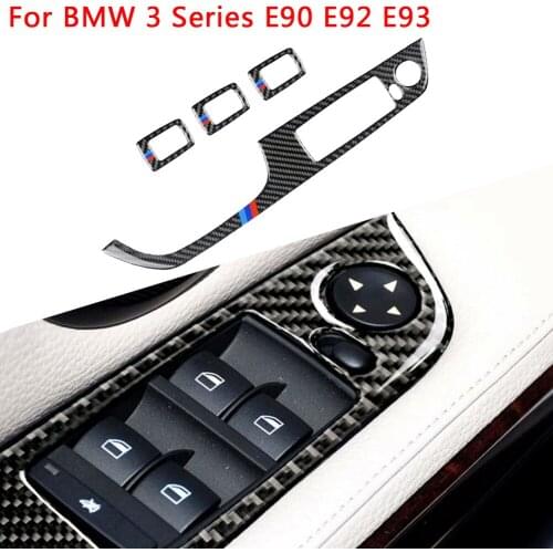4Pcs/Set Carbon Fiber Window Lift Switch Cover Trim For BMW 3 Series E90 E92 E93 Door Window Switch Trims Cover Accessories