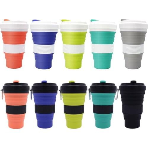 550ml Outdoor Travel Mug Coffee Cup Silicone Folding Cups Shrink Coffee Cups Milk Cups Stemless Sports Cup 10 Color Drinking Cup