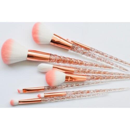 8pcs/set Foundation Brush 1Set Rose Gold + Clear Unicorn Portable Makeup Brushs Kit Eye Shadow Highlighter Glitter Eyebrow Brush