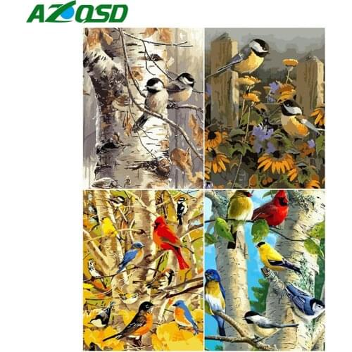 AZQSD Oil Painting By Number Diy Bird Handpainted Unique Gift Paint By Numbers On Canvas Tree Scenery Kits Wall Art