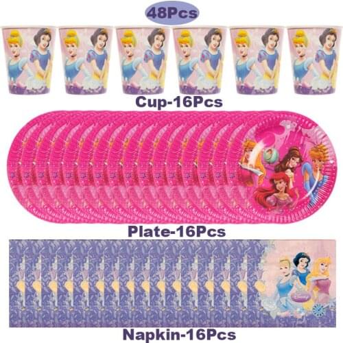 Disney New Princess Party Decoration Baby Shower Birthday Party Supplies 16 People Disposable Cup Napkins Tablecloths Plate Set
