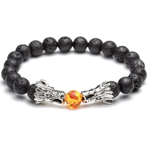 Dragon 8mm Punk multicolor Agate beads Chakra Reiki Buddha Yoga Bracelet elastic adjustable Volcanic Stone Bangles evw4