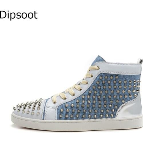 Factory Unisex Metal Rivets Studs Casual Shoes Men High Tops Lace Up Sneakers Fashion Multi Leather Rubber Sole Male Zapatos