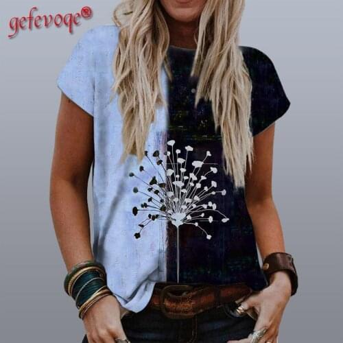 Dandelion Floral Printed Harajuku Basic T Shirt Women 2021 Summer Fashion Short Sleeve Tops Plus Size Tee Shirts Female Clothing