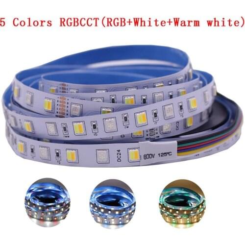 12mm PCB 5M 4in1 5in1 RGB+CCT LED Strip 5050 60leds/m 5 Colors in 1 chip CW+RGB+WW RGBW RGBWW flexible Led Tape Light 12V 24V