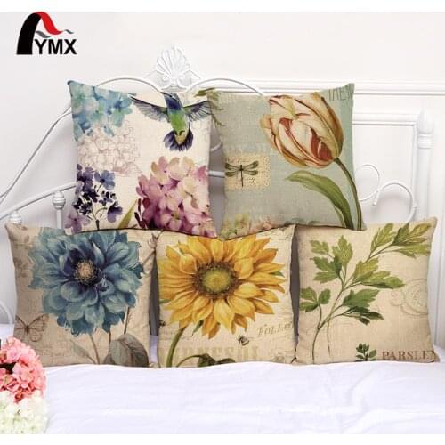 Retro Sunflower Flower Cotton and Linen Sofa Pillow Car Casees Waist Pad Cover Without Pillow Cushion Cover Wholesale 2017