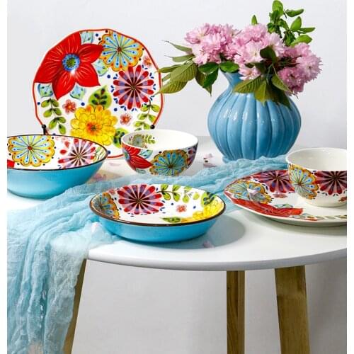 American ceramic bowl personalized pastoral style household underglaze color noodle bowl salad bowl can be microwave bowl