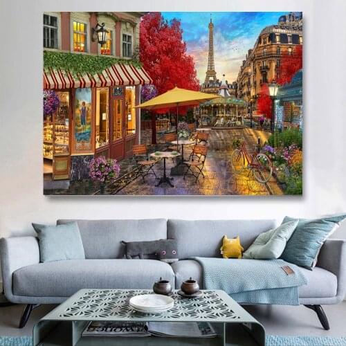 DIY Oil Painting Paint By Numbers"Street View Under The Tower" Acrylic Paint Drawing on Canvas Wall Art Hand Painted Home Decor