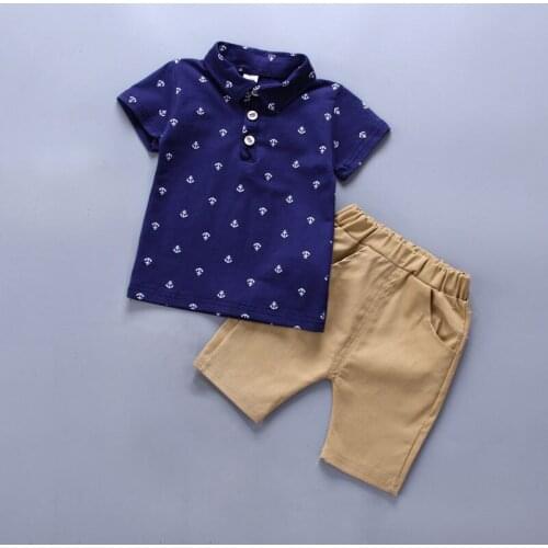 DIIMUU 2Pcs Summer Fashion Toddler Baby Clothing Boys Casual Outfits Shorts Cotton Turn Collar Pullovers T-Shirts Pants Suits