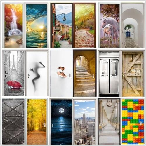 Creative 3D Vision Door Sticker For Living Room Bedroom Home Design Decor Wallpaper Self-adhesive Vinyl Poster Wall Decal Murals