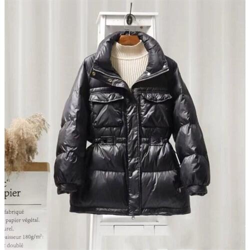 Bright fabric ladies down jacket women short white duck down new Korean loose collar ladies jacket