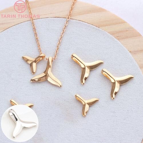 4PCS 10x11MM 14x15MM 24K Gold Color Plated Brass Whale Tail Charm Pendants for Jewelry Making Findings Accessories