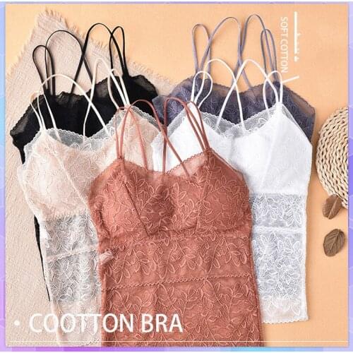 Sexy Lace Tank Tops Womens Corset Crop Top With Chest Padd Summer Floral Bralette Ladies Vest V-neck Camis Underwear Camisole