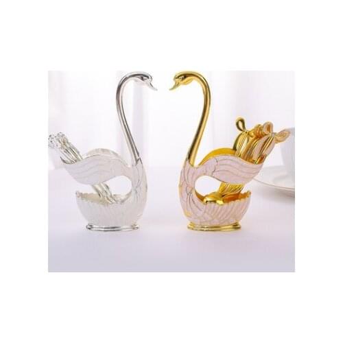 Metal European creative coffee spoon fruit spoon fork set household ornaments Swan dessert cake spoon tableware