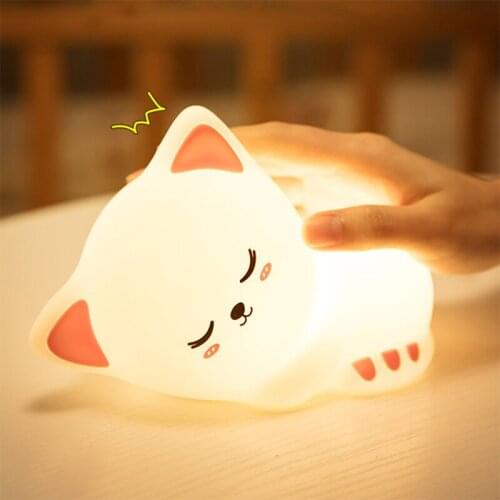 Cute Animal Cat Soft Silicone Lamps USB Rechargeable Battery Night Light Lovely Kitten Toy For Kid Bedroom Table Desk Decoration