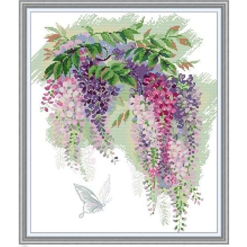 Wisteria Flowers Joy Sunday Cross Stitch Kit Printing 14CT 11CT Counted Cross Stitch Kit Handmade Embroidery for Needlework Sets
