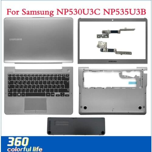 NEW For Samsung NP530U3C NP530U3B NP535U3C NP535U3B LCD Back Cover /Front Bezel/ Hinges/Palmrest/Bottom Case Top Case Silver