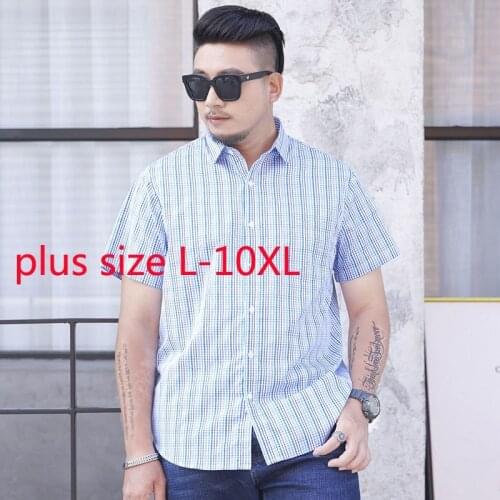 New Arrival Fashion Men Short Sleeve Casual Loose Versatile Yarn Plaid Summer Single Breasted Casual Shirts Size L-7XL 8XL 10XL