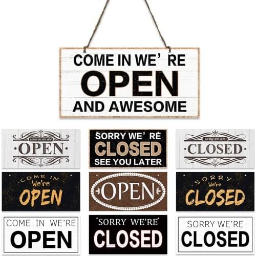 Open and Closed Wooden Plaques Rectangular Opening Proofing Decoration Plate Shop Store Cafe Bar Pub Wall Decor