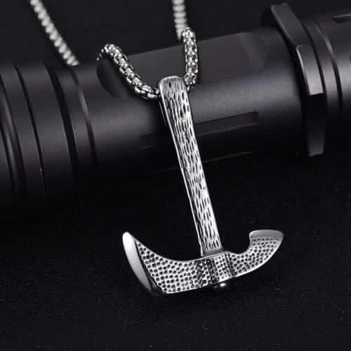 Punk Axe Hammer Norse Tool Vintage Stainless Steel Chain Pendant Necklace Men Jewelry Dropshipping Gift