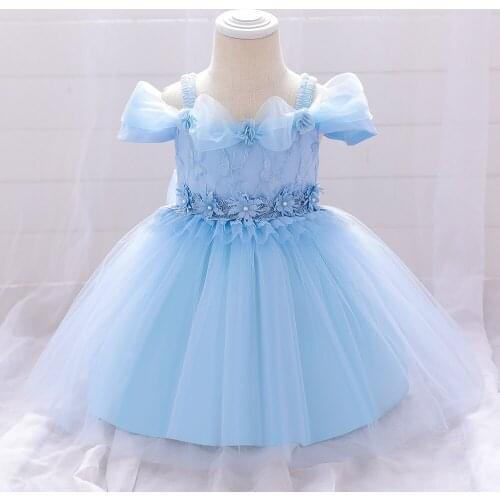 Baby Girl Dresses Party Wedding Newborn Kids Clothes Lace Beads Dresses Flower Infant Girl 1 Year Birthday Princess Vestido