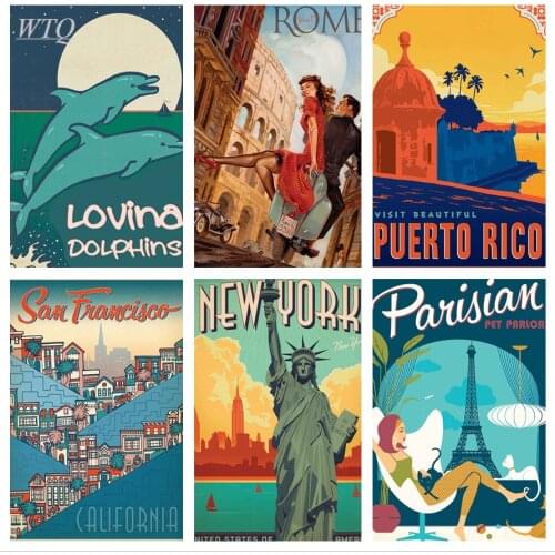 New York Roman London Europe World City Tour Travel Retro Posters Canvas Painting Wall Decor Poster Wall Art Picture Home Decor