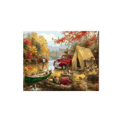 Autumn Riverside Car Tent Boat landscape coloring by numbers art canvas painting wall pictures for living room home decor
