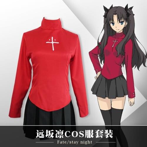 Rin tohsaka cosplay Halloween women Cosplay Costume Fate/Stay Night Rin Tohsaka Uniform Dress Cos Anime Tops skirts wigs set