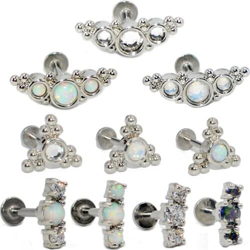 1PC Titanium&Steel Opal Gem Ear Tragus Helix Cartilage Earring Stud Labret Bar Ring Lip Bar Fashion Zircon Body Piercing Jewelry