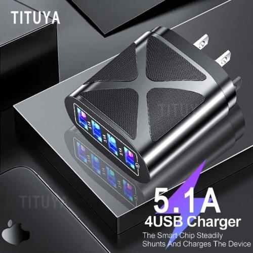 4 Ports EU US UK USB Fast Charger Universal Cell Phone Charger For iPhone 11 12 Pro Max Samsung Xiaomi QC 3.0 4.0 Wall Chargers