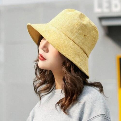 Ladys hat Korean edition pure color cotton linen fishermans hat spring and summer outdoor sun protection hat leisure basin hat