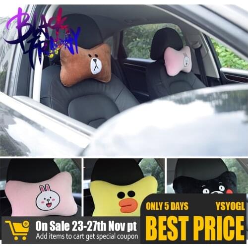 2pcs/Set Cute Car Pillow Universal Cartoon Car Headrest Neck Pillow PP Cotton Soft Pad Women Girls Kids Car Accessories New