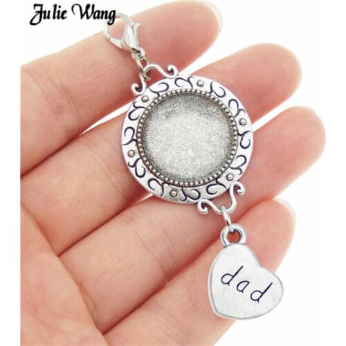 Julie Wang Wedding Bouquet Photo Charm Alloy Tray Base Silver Color Memorial Dad Father Mom Heart Bridal Pendants DIY Accessory