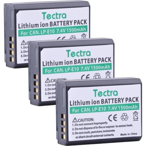 Tectra 3pcs 1500mAh LP-E10 LPE10 Replacement Battery for Canon EOS Rebel T3 T5 T6 Kiss X50 Kiss X70 EOS 1100D EOS 1200D